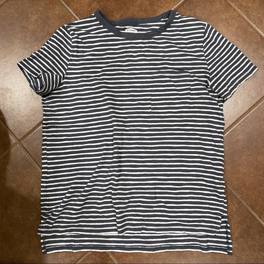 Old Navy Black and White Striped Short Sleeve Tee - Picture 2 of 7
